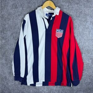 VTG Ralph Lauren Rugby Polo K Swiss Shirt Large Red Blue Block Stadium RLPC 90s